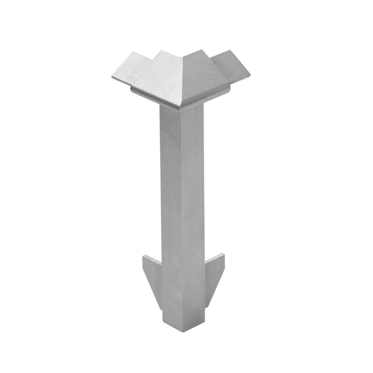 Front view of the silver anodised outside corner for balcony angle profile with drip edge for 22mm build-up. 60 mm panel height #A0005370 #A0005371