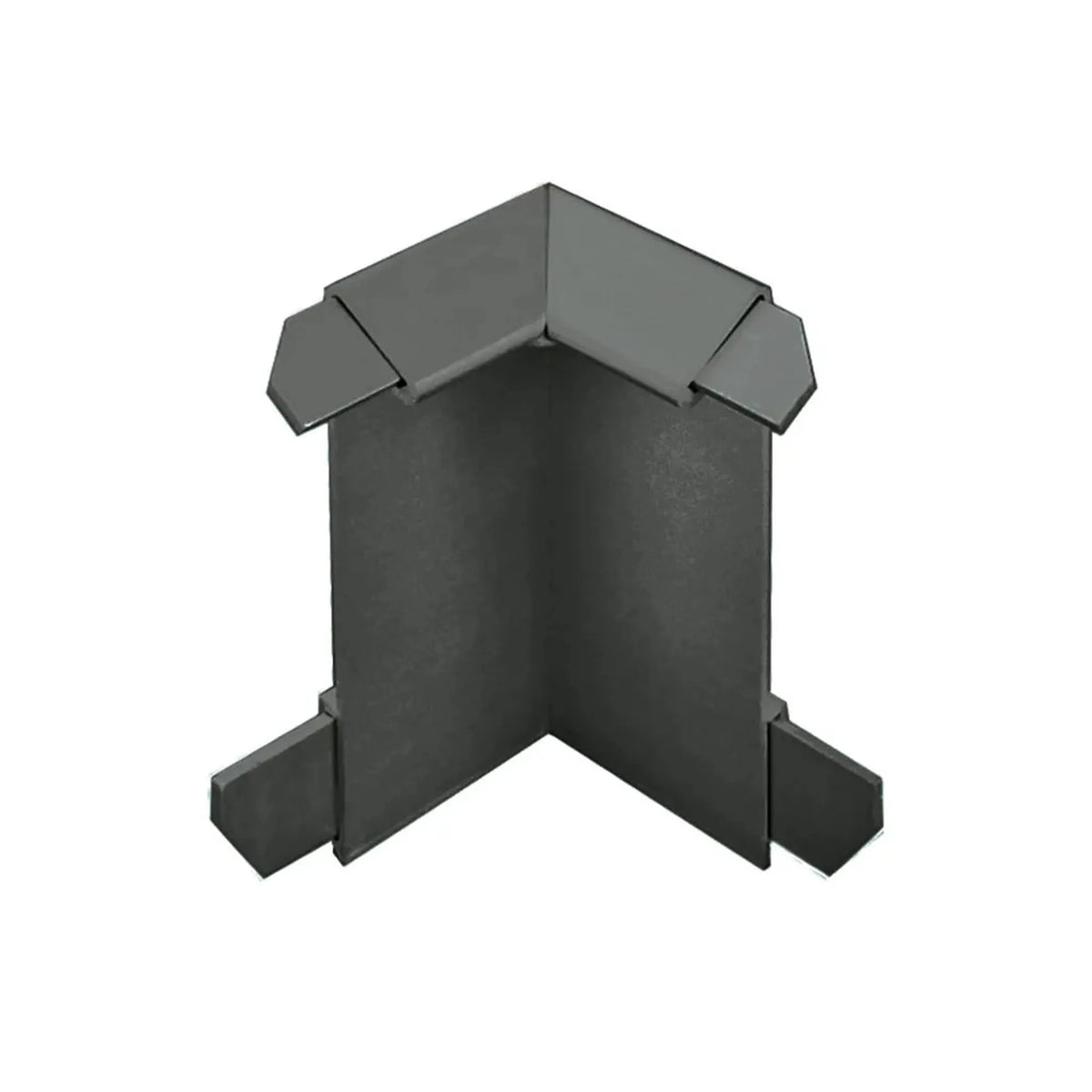 Gros plan sur l'angle intérieur anthracite profilé angulaire de balcon Larmier avec cache de 60 mm #FR0003302