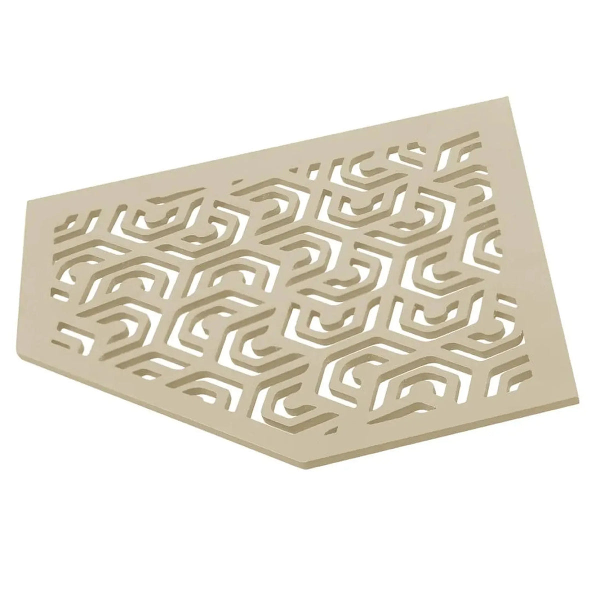 Photo de détail tablette d'angle pentagonale TI-SHELF couleur sable aluminium avec motif penta #FR0004326
