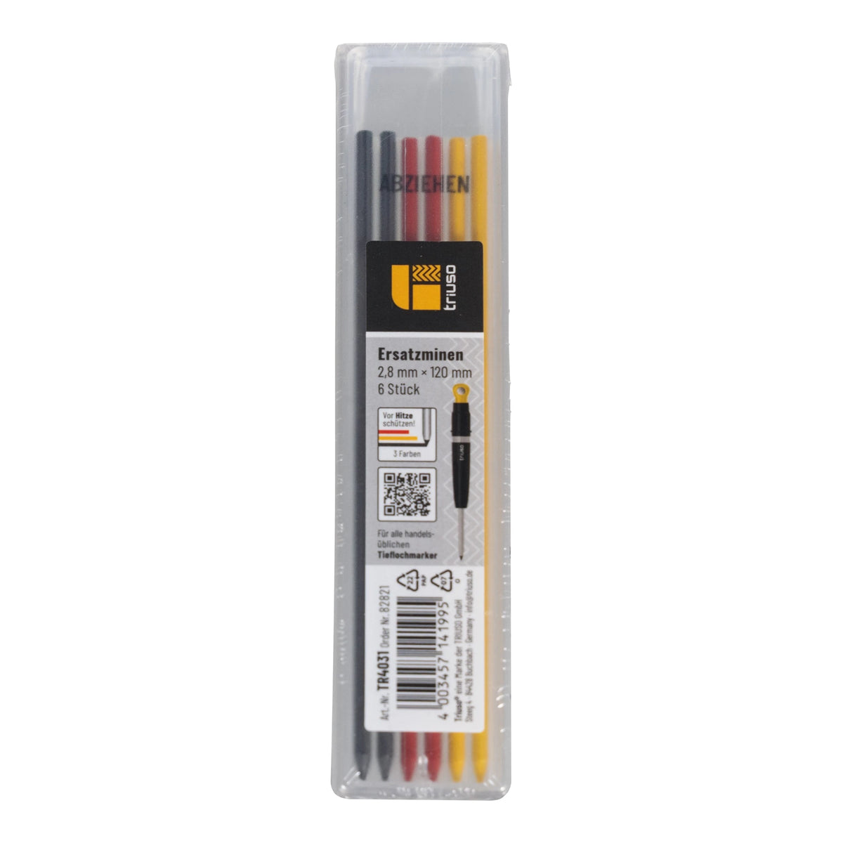Triuso replacement leads colour mix 2.8 mm with graphite, red and yellow, 6 pcs in plastic case #A0005651