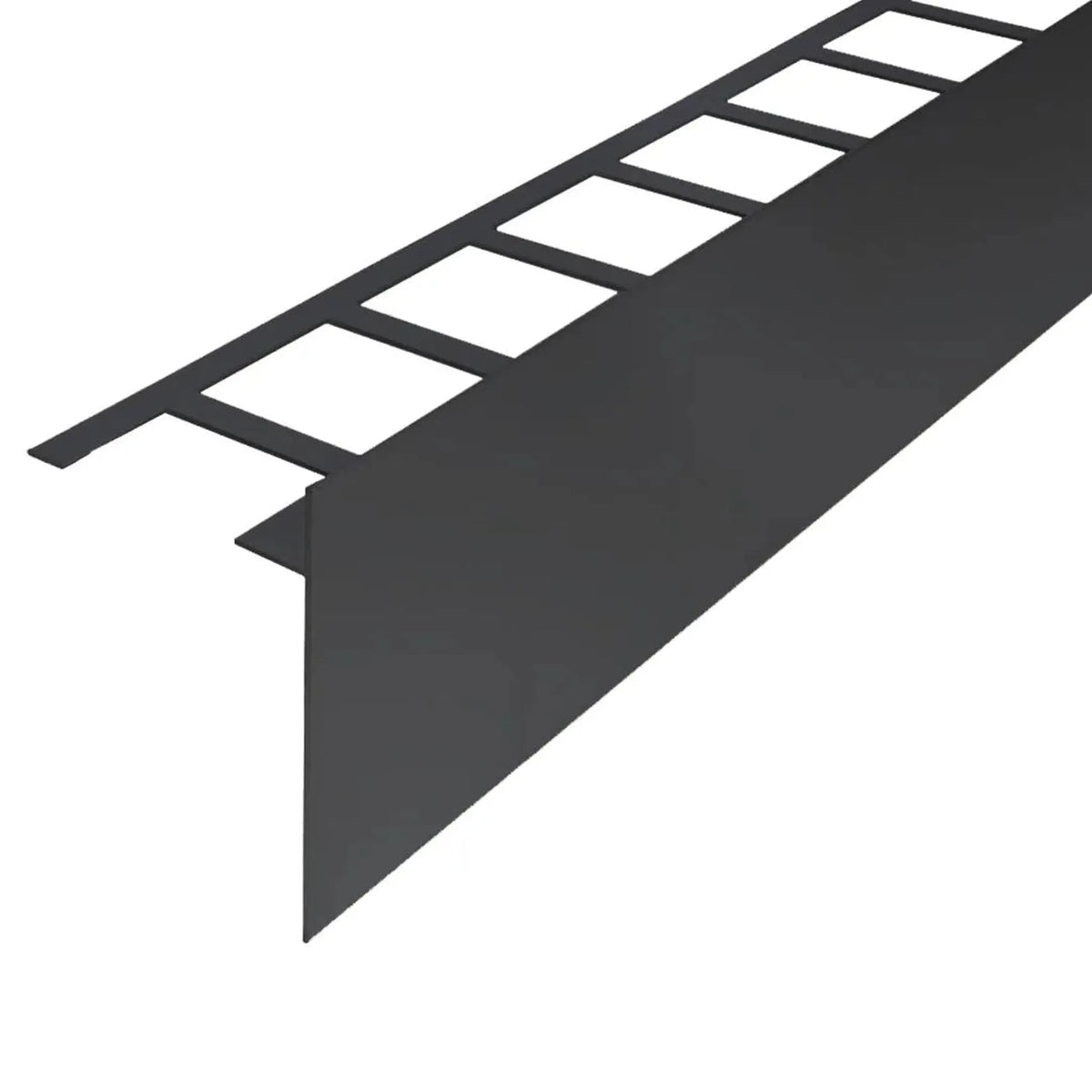 Widok szczegółowy antracytowego profilu balkonowego kątowego T-kształtnego z wysokością osłony 120 mm #A0003225