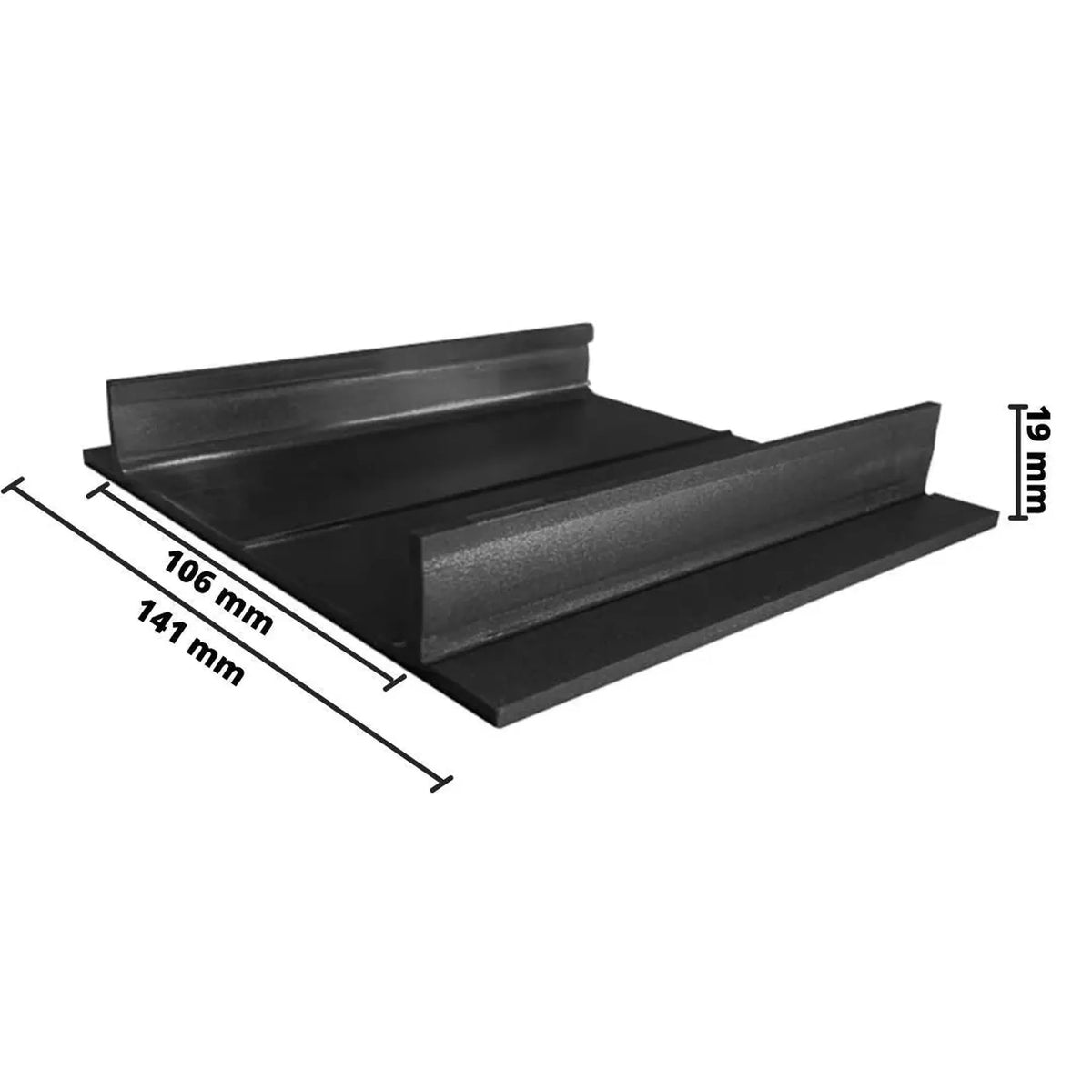 Bemaßter Verbinder UD Pro 100. Gesamtbreite: 141 mm, Breite Innen: 106 mm, Höhe: 19 mm #A0003393