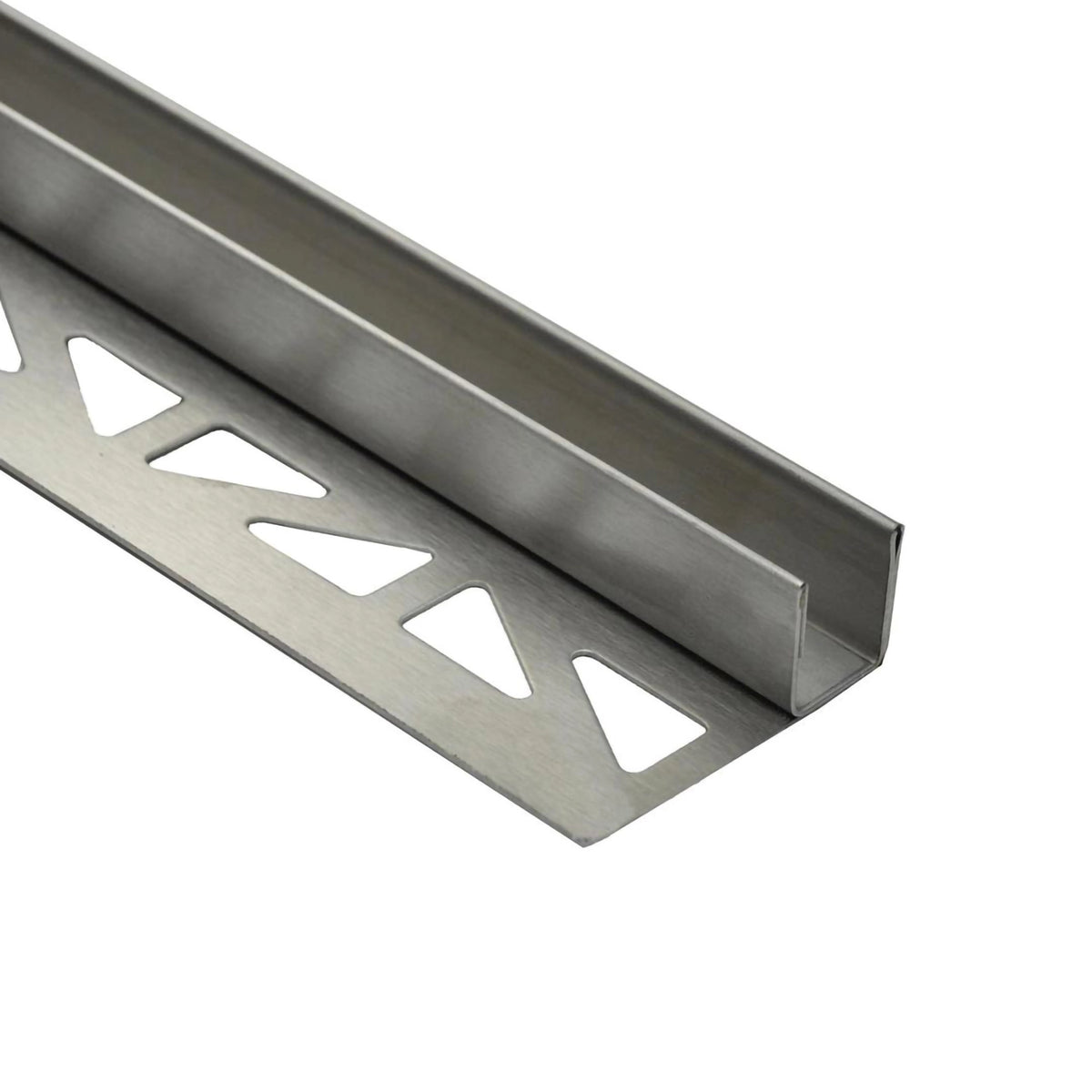 Linker DURAL Gefällekeil Glasaufnahme aus gebürstetem Edelstahl mit leichtem Schliffmuster und matter Optik. Aufnahme mit Schenkel mit Dreieckstanzung #A0002772 #A0002774 #A0002776 #A0002905