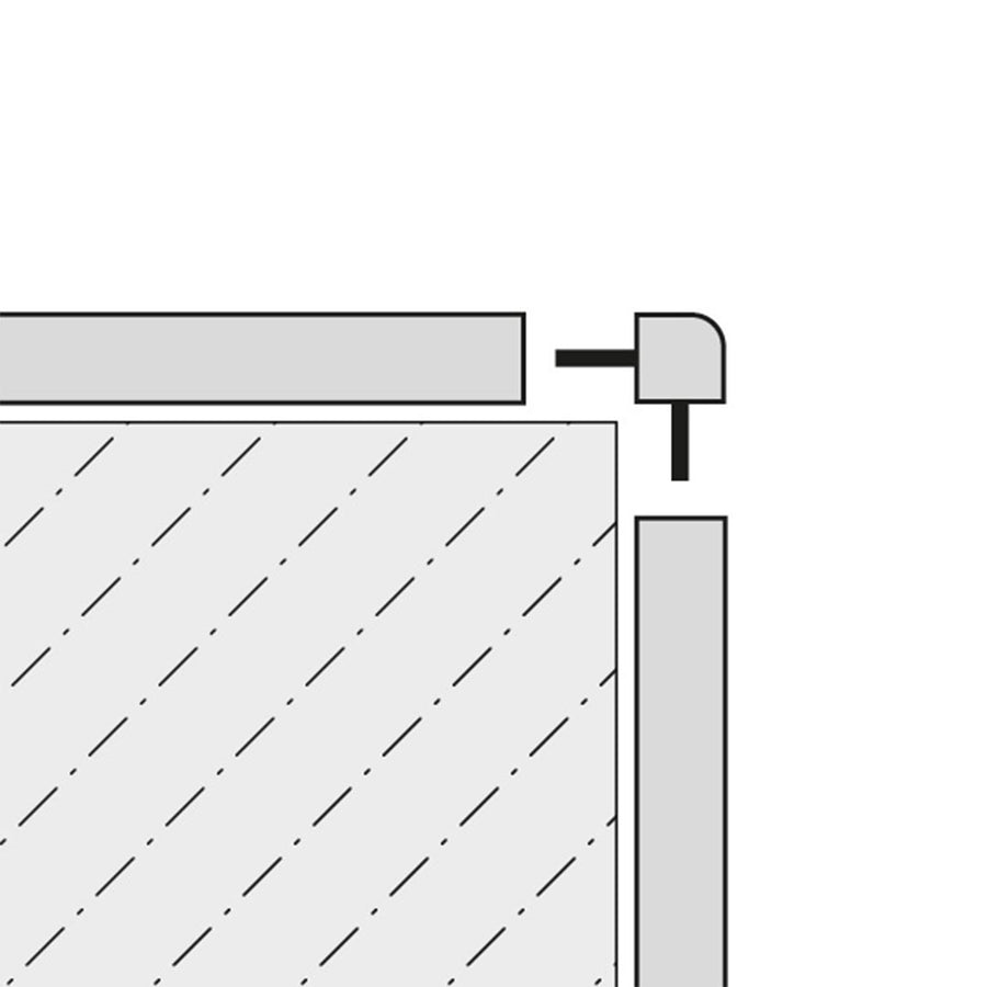 Dessin de la pièce d'angle Plinthe Square utilisée comme angle extérieur