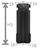 Bemaßte Nahaufnahme der anthraziten Innenecke Balkonwinkelprofil Tropfkante mit 60 mm Blende #A0003302 #FR0003302