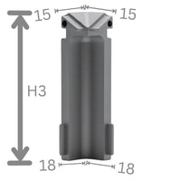 Bemaßte Nahaufnahme der silber eloxierten Innenecke Balkonwinkelprofil Tropfkante mit 60 mm Blende #A0003311 #FR0003311
