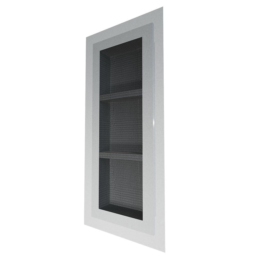 Vue latérale de la niche murale à carreler PRO 250 x 800 x 87 mm avec voile d'étanchéité et deux étagères intermédiaires #FR0005003
