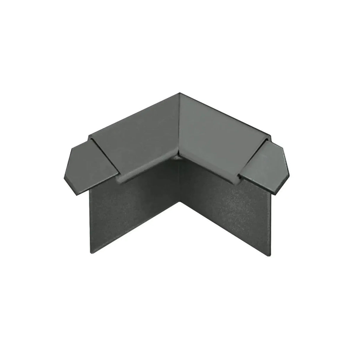Gros plan sur l'angle intérieur anthracite profilé angulaire de balcon Larmier avec cache de 18 mm #FR0003301