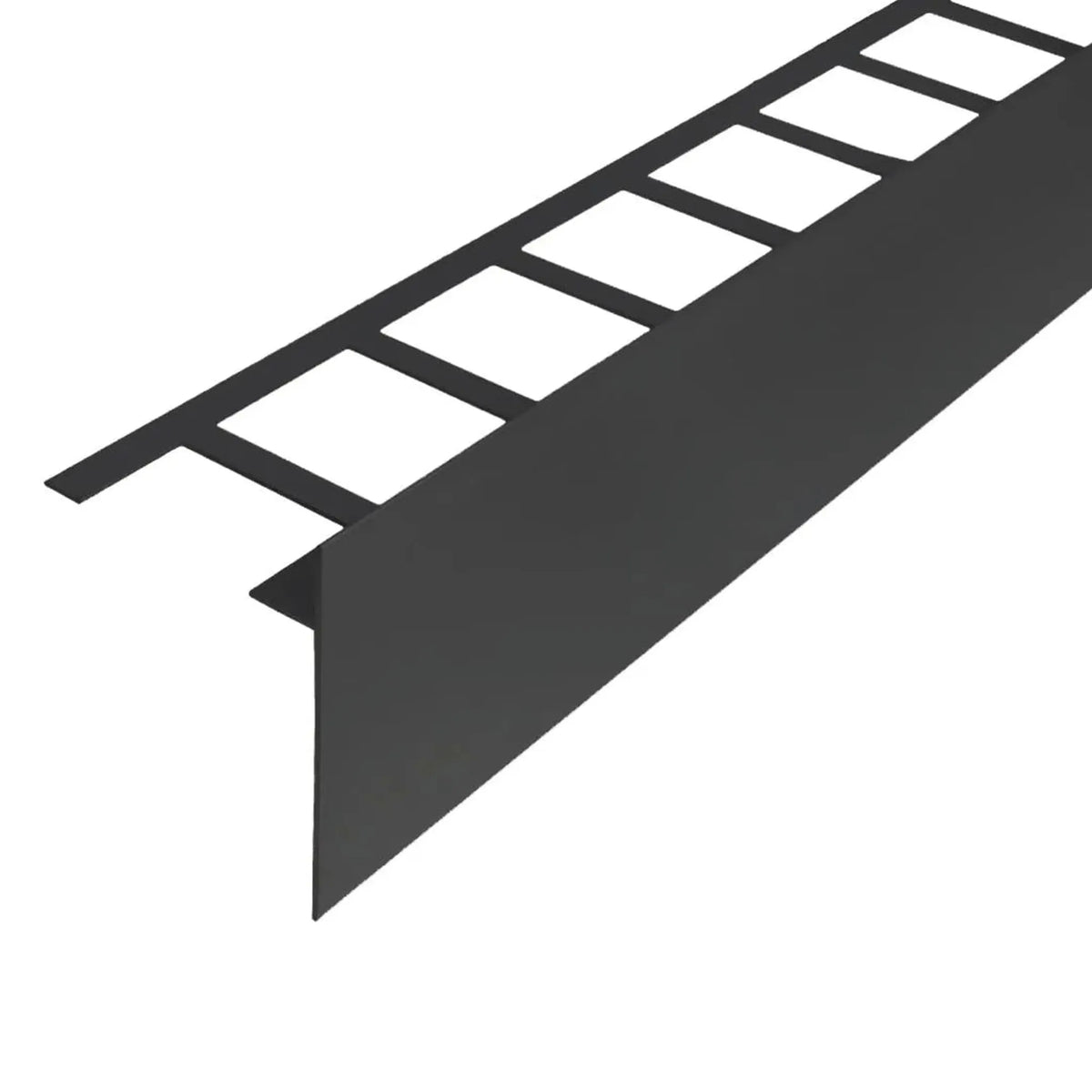 Profilé angulaire pour balcon en forme de T noir mat avec aile perforée et cache 100mm #FR0003224