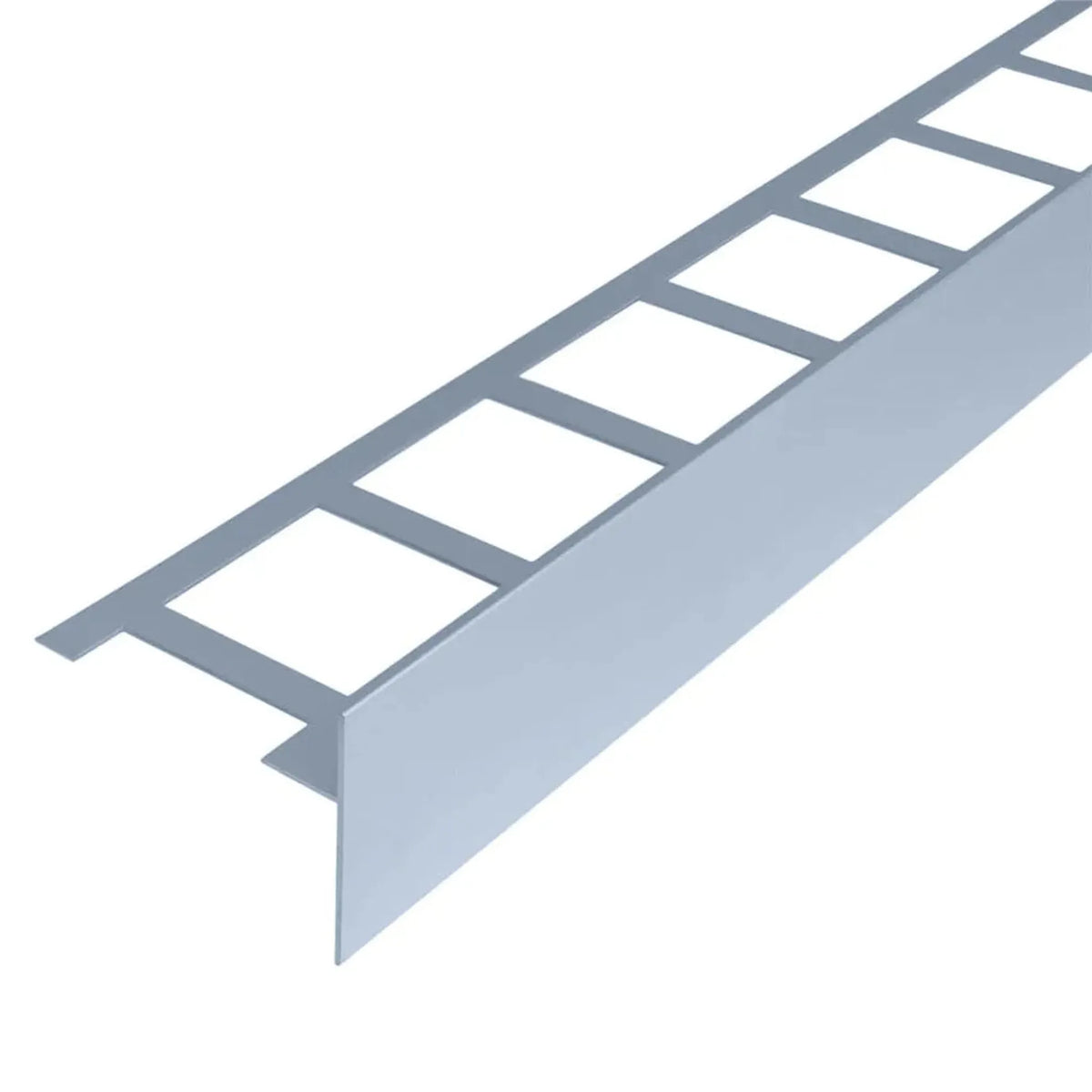 Cornière de balcon en T, revêtement gris platine, avec aile perforée et cache 60mm #FR0003247