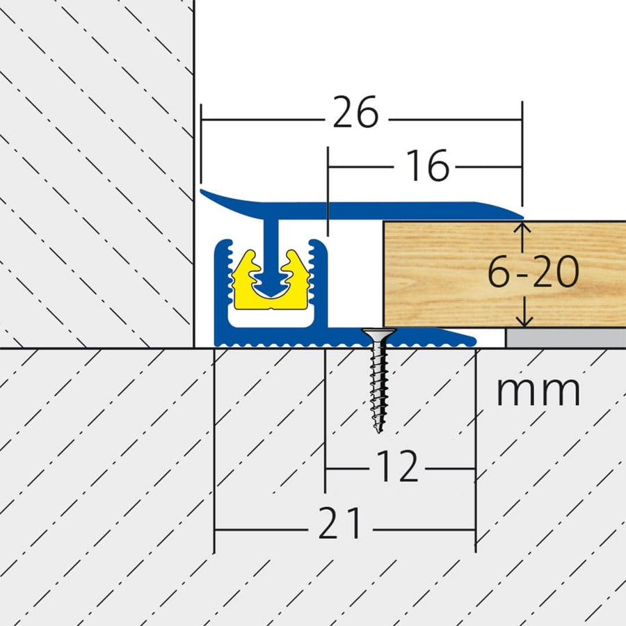 Dessin technique bidimensionnel du profilé de raccordement mural CLIP avec cotation