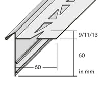 Dessin coté du profilé angulaire de balcon avec larmier et aile perforée ainsi que grand cache à l'avant #FR0003304
#FR0003305
#FR0003307
#FR0003319
#FR0003322
#FR0003325
