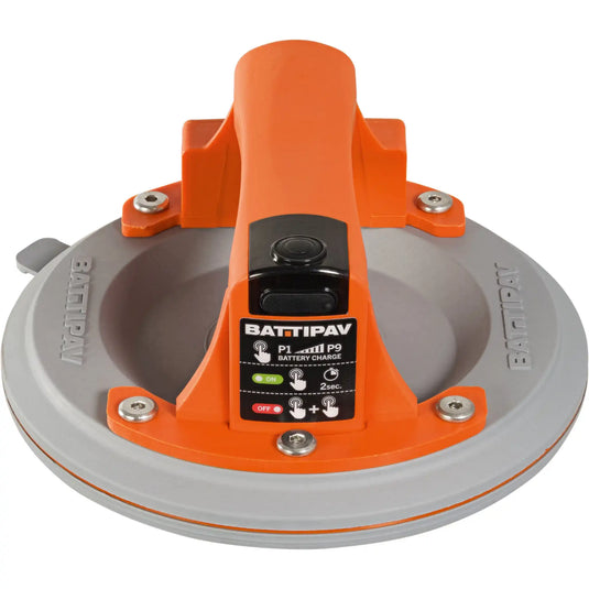 Produktbild Battipav Saugheber seitlich mit orangenem Griff und Ladeanzeige