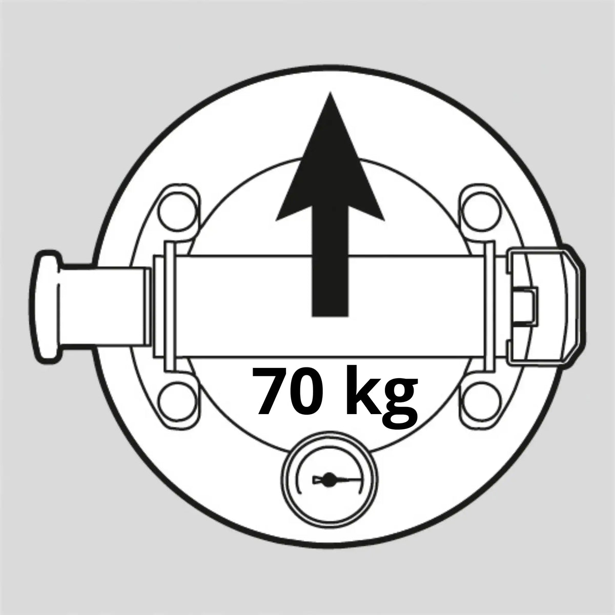 Zeichnung Battipav Saugheber mit Angabe der horizontalen Tragekraft von 70 kg