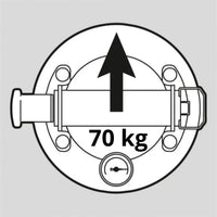 Zeichnung Battipav Saugheber mit Angabe der horizontalen Tragekraft von 70 kg