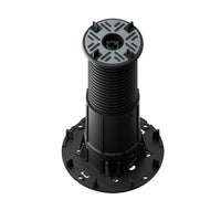 Stelzlager Flexibal Pro L hochgeschraubt aus schwarzem PVC mit selbstnivellierendem Stelzlagerkopf für 4mm Fugenbreiten.
#A0005225
#A0005226