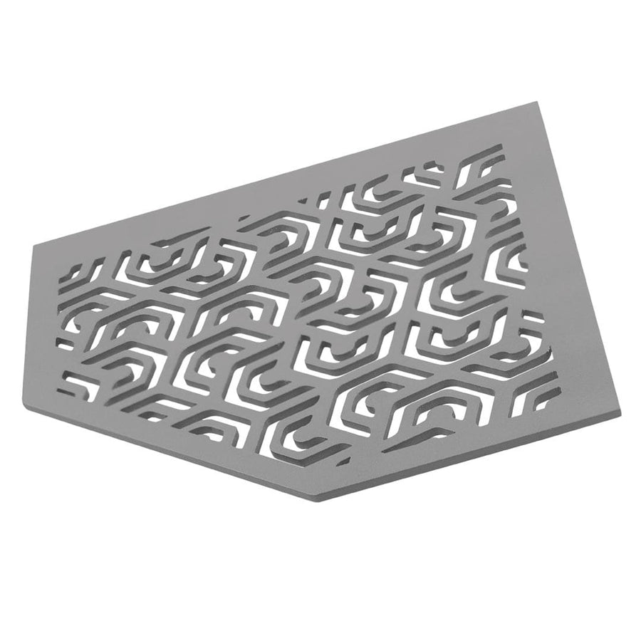 Photo de détail tablette d'angle pentagonale gris béton TI-SHELF aluminium avec motif penta #FR0004310
