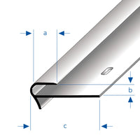 Bemaßte Zeichnung des Treppenstufen-Einschubprofil Aluminium mit gebohrtem Basisprofil