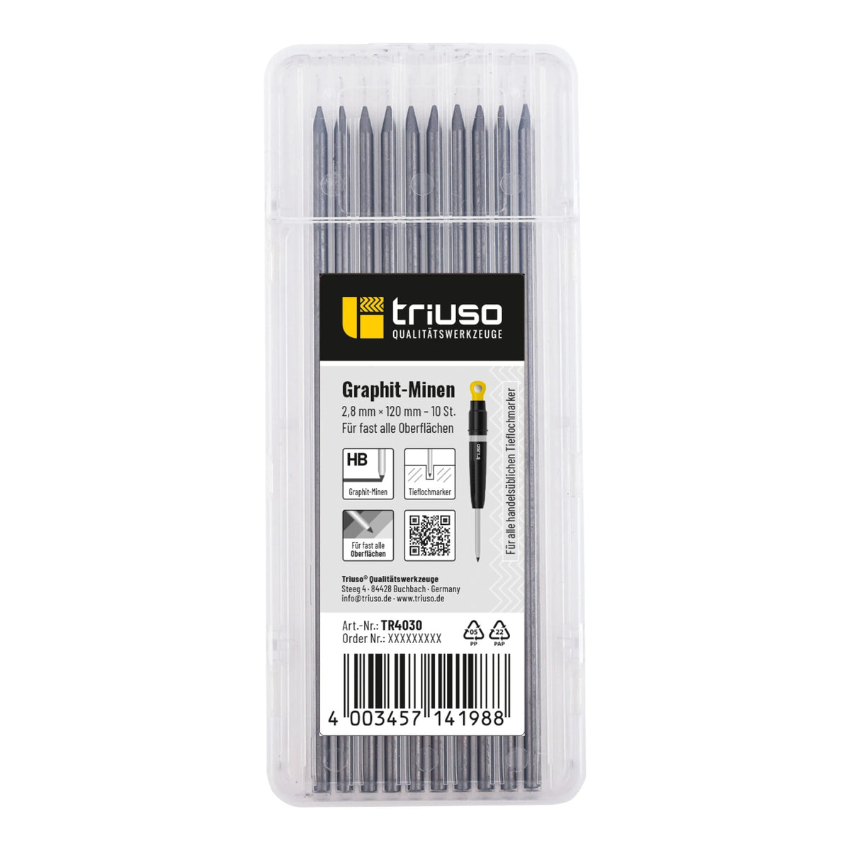 Triuso replacement leads HB graphite 2.8 mm, 10 pcs in plastic case #A0005650