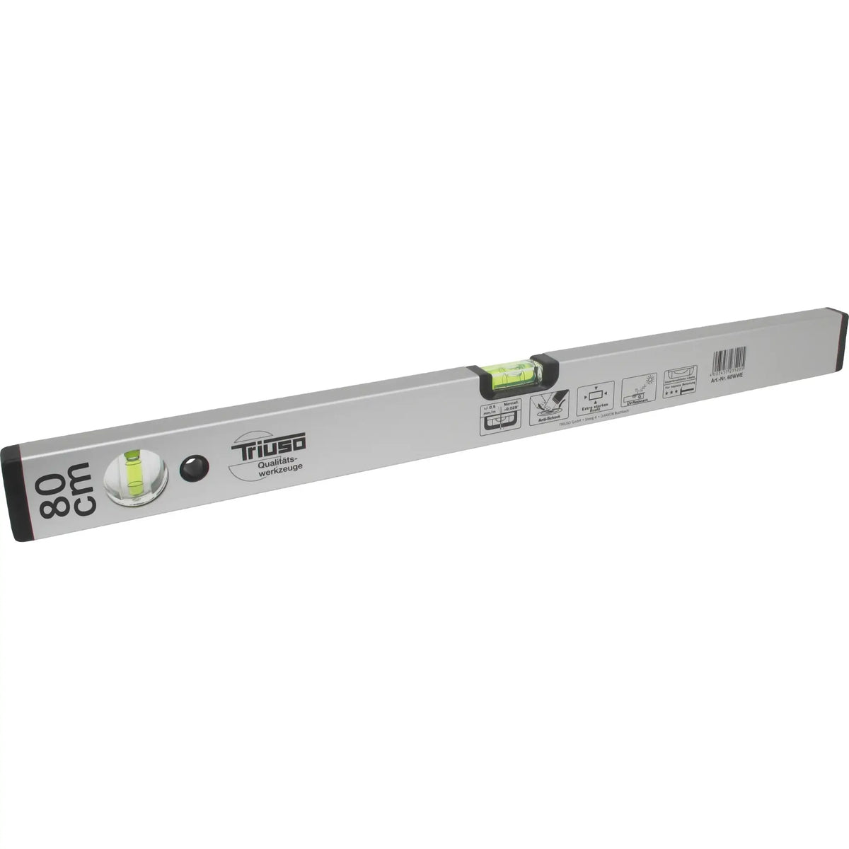 Triuso waterpas met 2 libellen en zilver geanodiseerd in 80cm lengte #A0005385