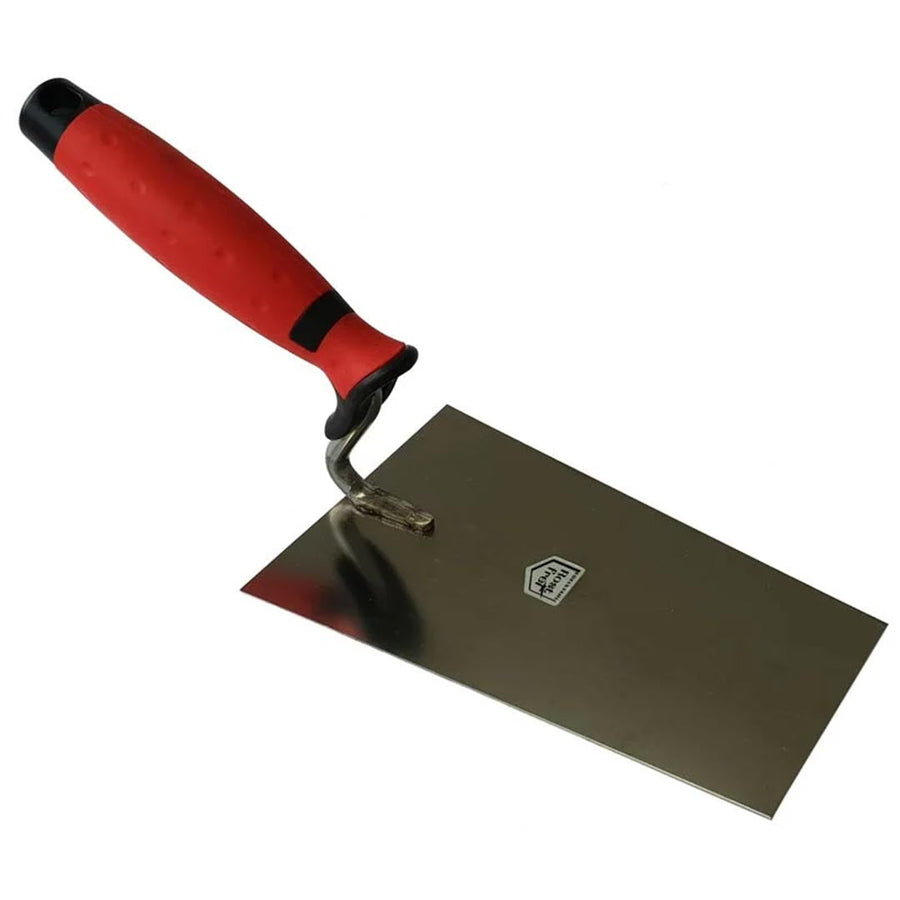 Truelle de maçon 140mm en acier avec poignée rouge souple