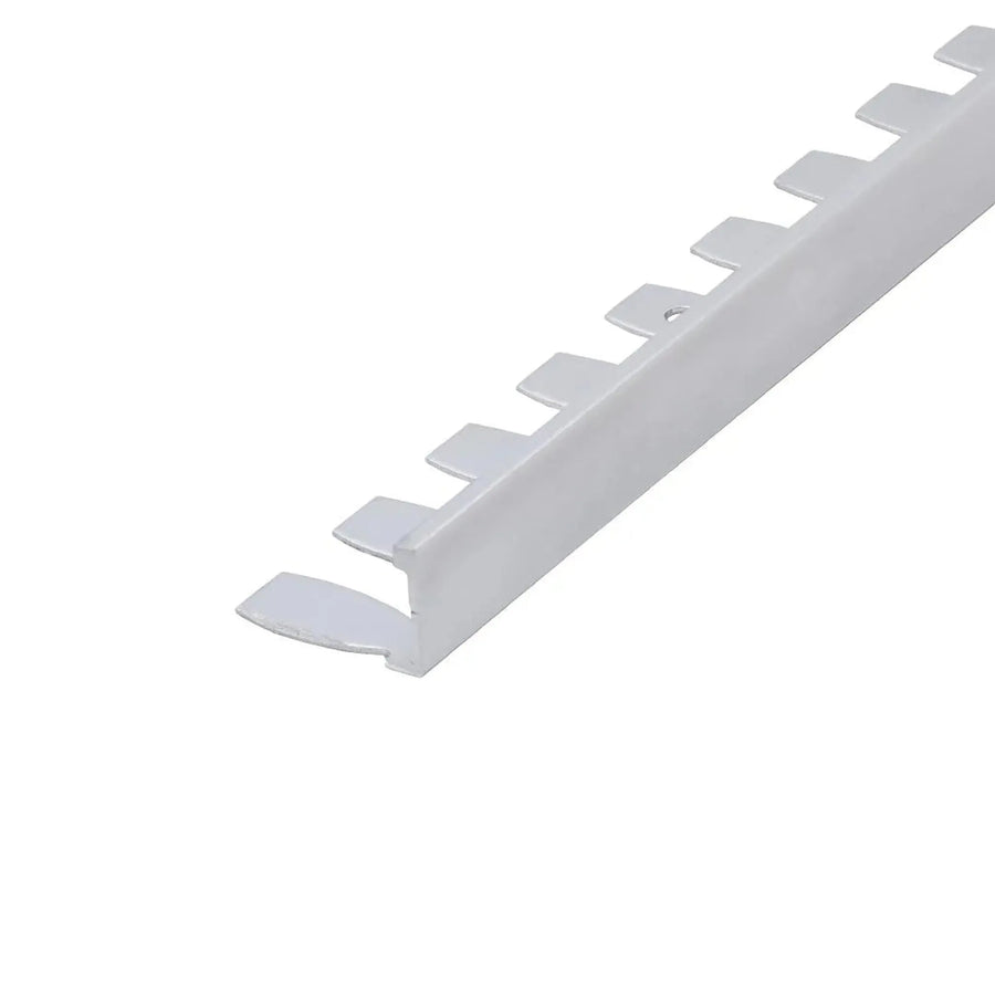 Natural aluminium straight edge tile trim with serrated leg for bending