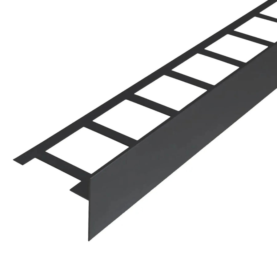 Detailansicht des anthrazit beschichteten Balkonwinkelprofils T-Form mit 60 mm Blendenhöhe #A0003227