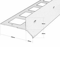 Bemaßte technische Zeichnung des Balkonprofil Y-Form. Auflageschenkel 100 mm, Blende 65 mm #A0003434 #A0001294