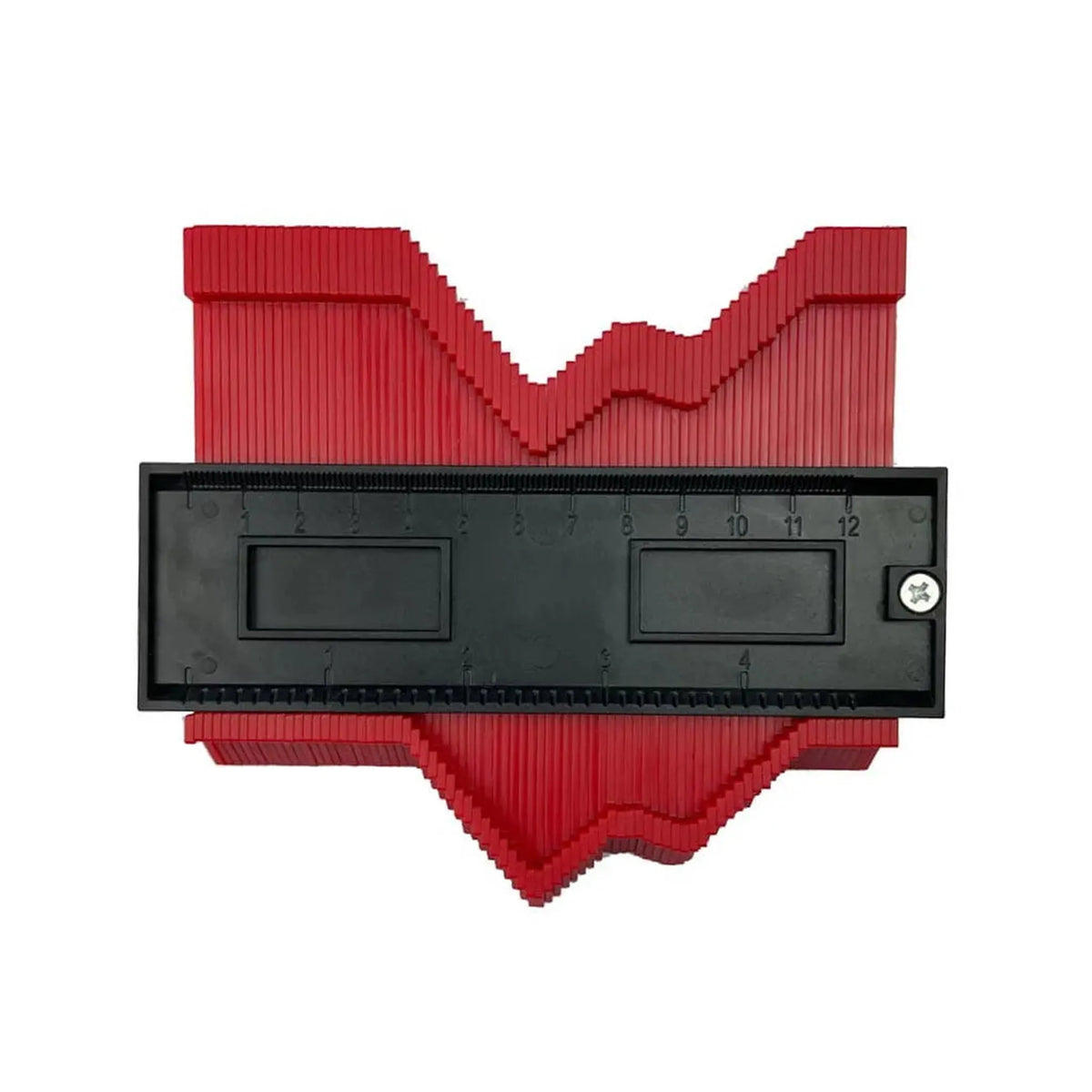 Detailed view of a black and red contour gauge