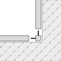 Zweidimensionale Zeichnung von oben. Ecke Sockelleiste Square wird als Innenecke verwendet