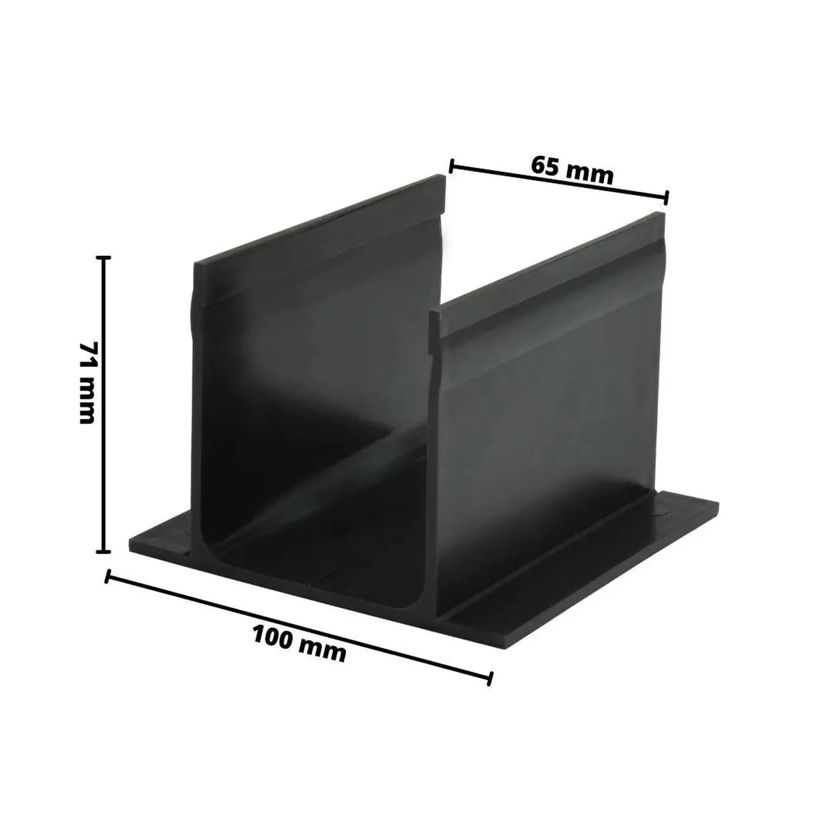 Bemaßter Verbinder UD Pro 65. Gesamtbreite: 100 mm, Breite Innen: 65 mm, Höhe: 71 mm #A0003405