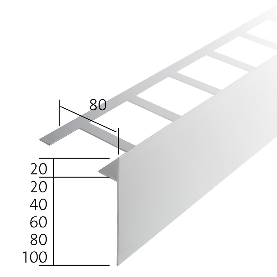 Technische Zeichnung mit Bemaßung. Schenkelbreite 80 mm, Blendenhöhe 40, 60, 80, 100, 120 mm