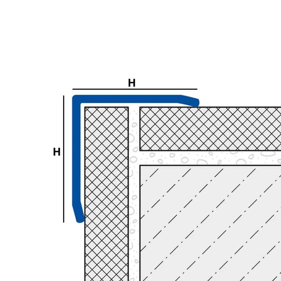 Zeichnung des gleichschenkligen Eckschutzwinkels 3x gekantet mit eingezeichneten Höhen H