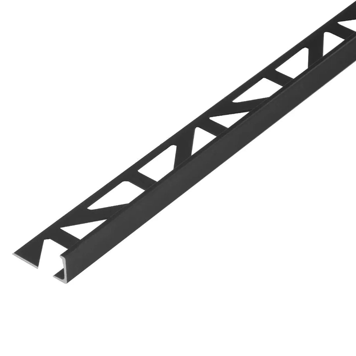 Zbliżenie profilu kątowego DURAL z aluminium czarnego malowanego proszkowo o matowym wykończeniu i perforacji trójkątnej #A0002812 #A0002813 #A0002814 #A0002815 #A0002816