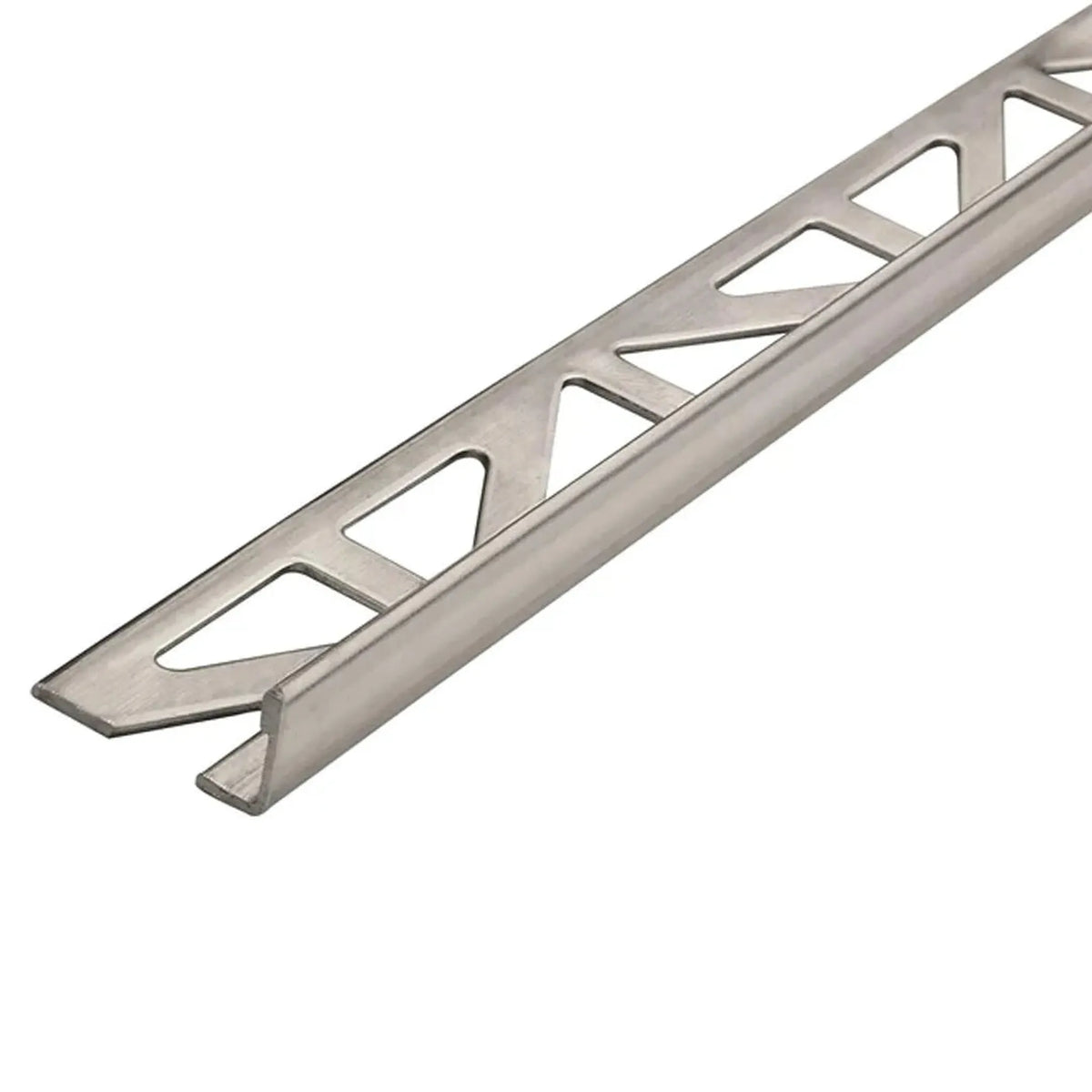 Detailed view of the DURAL angle profile made of V4A stainless steel with natural finish and triangular punching