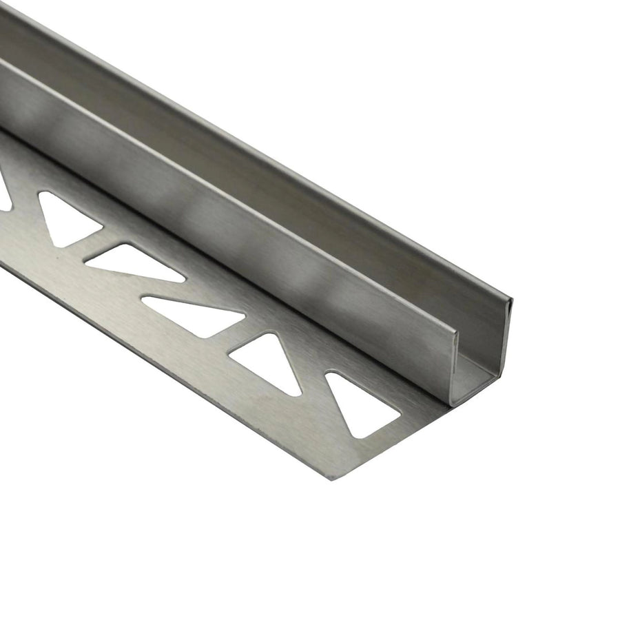 Linker DURAL Gefällekeil Glasaufnahme aus gebürstetem Edelstahl mit leichtem Schliffmuster und matter Optik. Aufnahme mit Schenkel mit Dreieckstanzung #A0002772 #A0002774 #A0002776 #A0002905