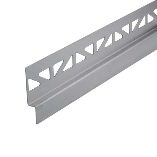 Nahaufnahme des linken DURAL Gefällekeils Edelstahl Wandanschluss mit dreieckiger Stanzung im Auflageschenkel #A0002345 #A0004462 #A0002347 #A0004468 #A0002351 #A0004463 #A0002353 #A0004469 #A0002355 #A0004464 #A0004470 #A0005205 #A0005206 #A0005207 #A0005208 #A0002357