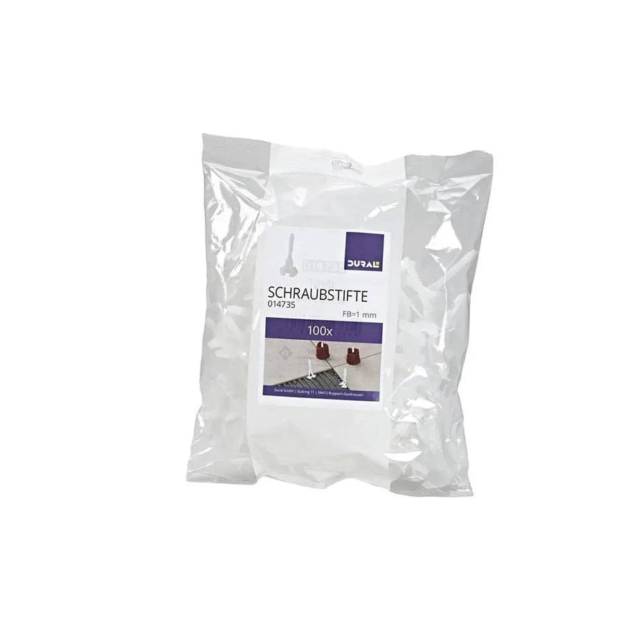 Undurchsichtige weiße Plastikverpackung der DURAL Turnfix Schraubstifte mit Etikett