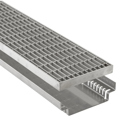 Nahaufnahme der DW Fassadenrinne Stahl verzinkt breit #farbe_140-mm