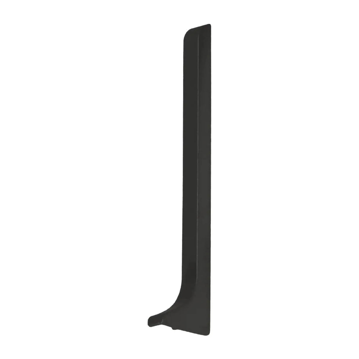 Nahaufnahme einer rechten Endkappe Sockelleiste aus schwarz pulverbeschichtetem Aluminium #A0005090 #A0005095