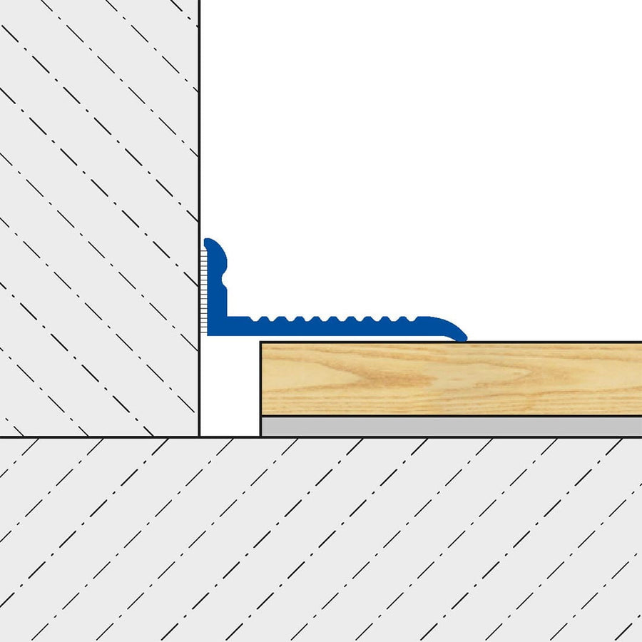 Zweidimensionale technische Zeichnung des Abschlussprofil selbstklebend VARIO als Wand/ Boden Übergang
