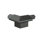 Frontansicht schwarze Außenecke für Balkonwinkelprofil mit Tropfkante. 18 mm Blendenhöhe #A0003300