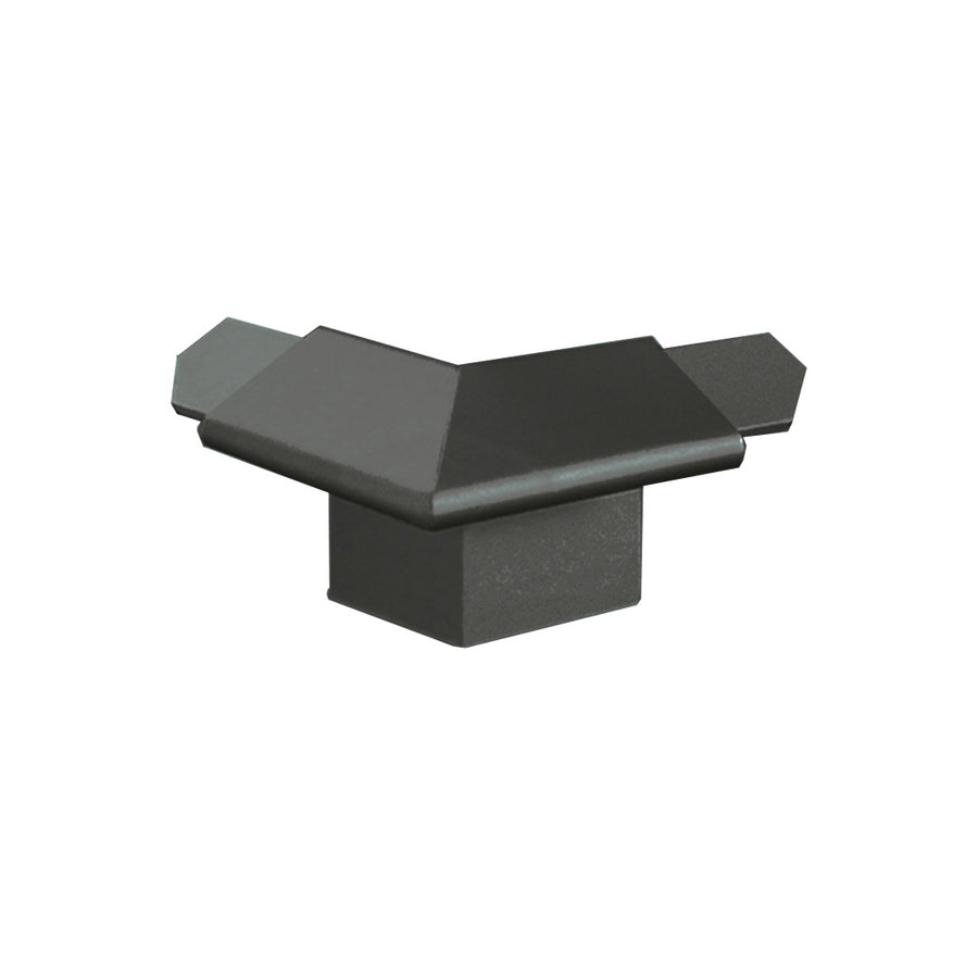 Frontansicht schwarze Außenecke für Balkonwinkelprofil mit Tropfkante. 18 mm Blendenhöhe #A0003300