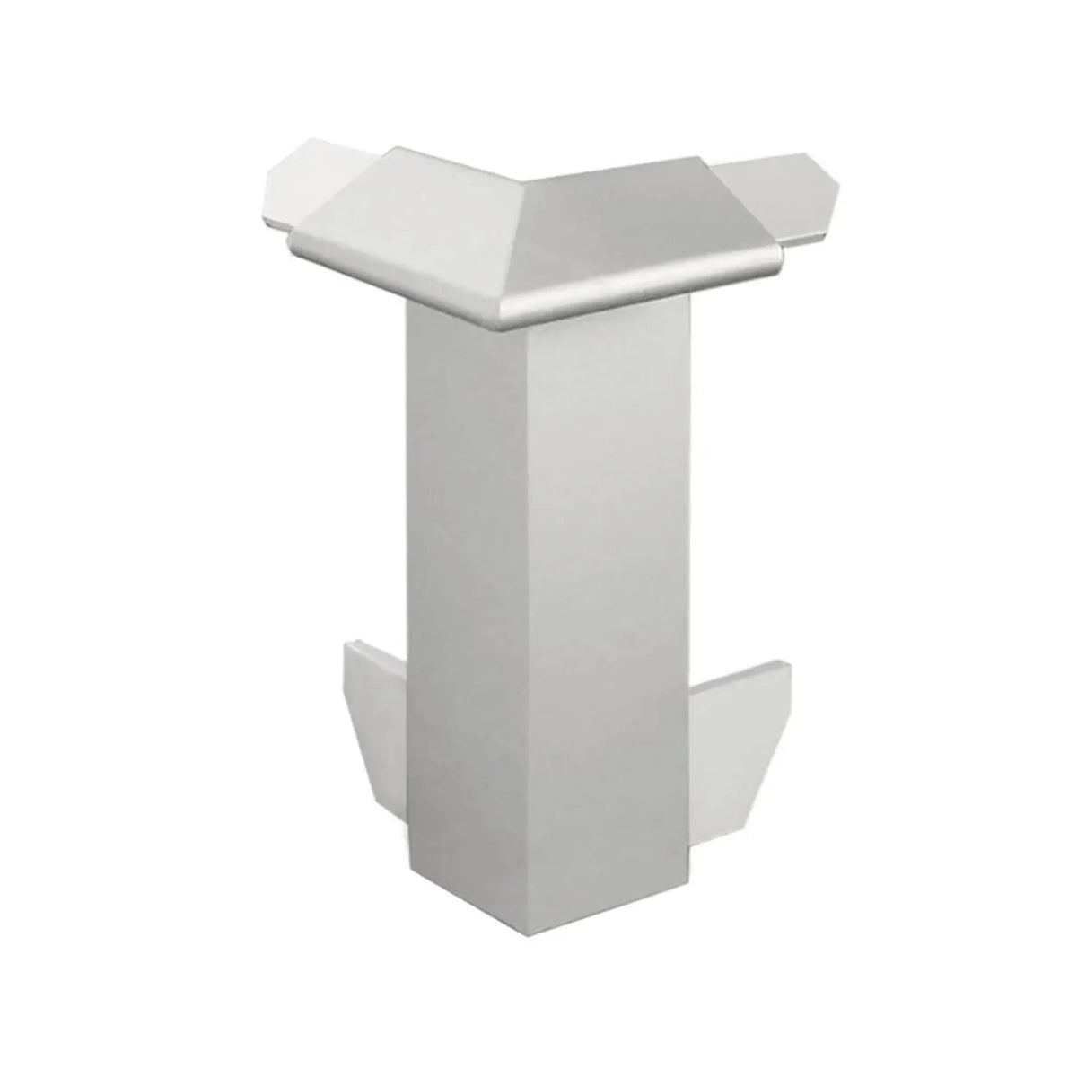 Front view of the silver anodised outside corner for balcony angle profile with drip edge. 60 mm panel height #A0003310