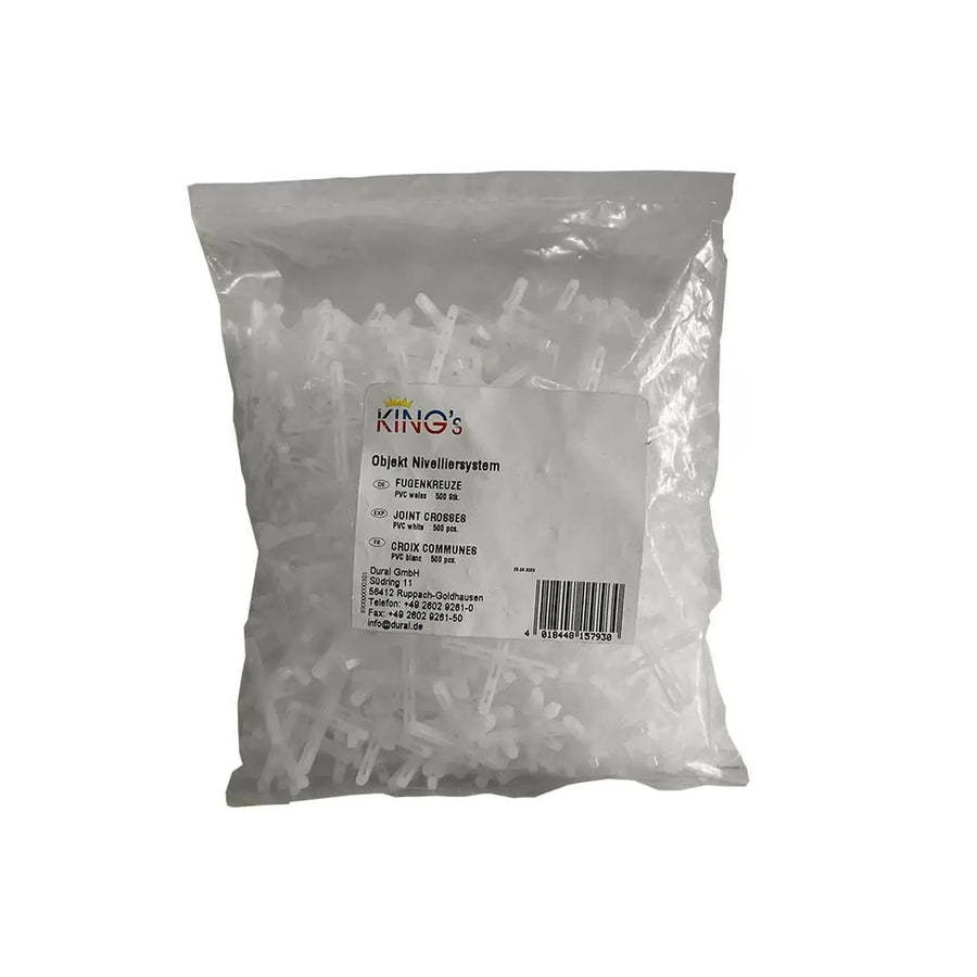 Durchsichtige Plastikverpackung mit 500 Fugenkreuzen und Etikett