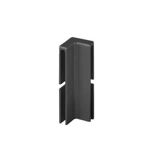 Detailed view of the black 40 mm inner corner t-shaped balcony tile edge trim #A0003231