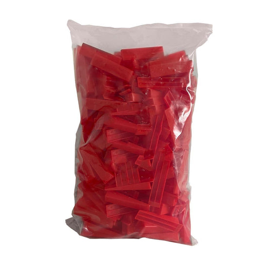 Durchsichtige Verpackung mit 250 roten Nivellierkeilen