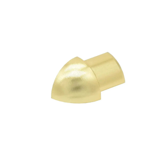 Nahaufnahme einer gold glänzenden Außenecke für Aluminium Viertelkreisprofile #A0002158