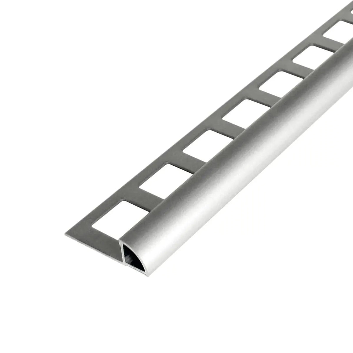 Detailed view of the quarter round profile aluminium silver anodised with matt appearance and square punching