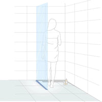 Illustration eines verbauten rechten DURAL Gefällekeils Glasaufnahme mit Frau in Dusche #A0002772 #A0002774 #A0002776 #A0002905